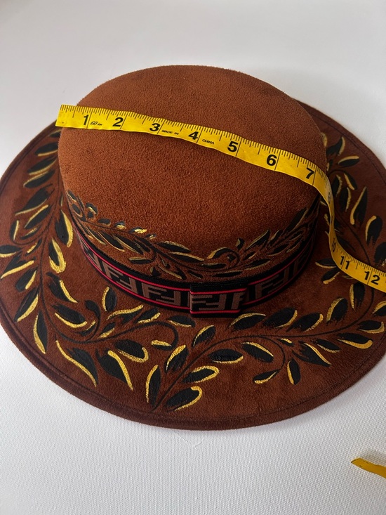 Western Boho Wide Brim Felt Hat Hand-Burned Floral Design Unique Fidora Medium main image 5